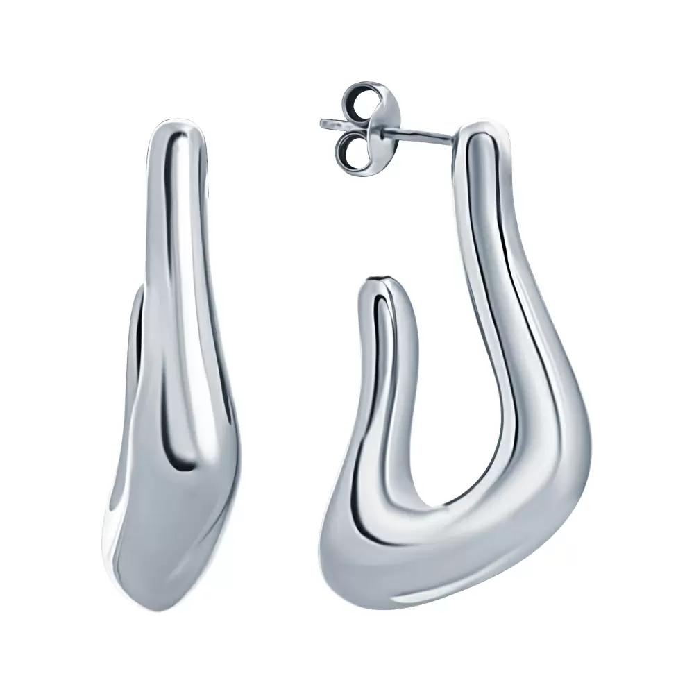 Sterling Silver 925 wavy U shape Hoops Electroform Rhodium polished