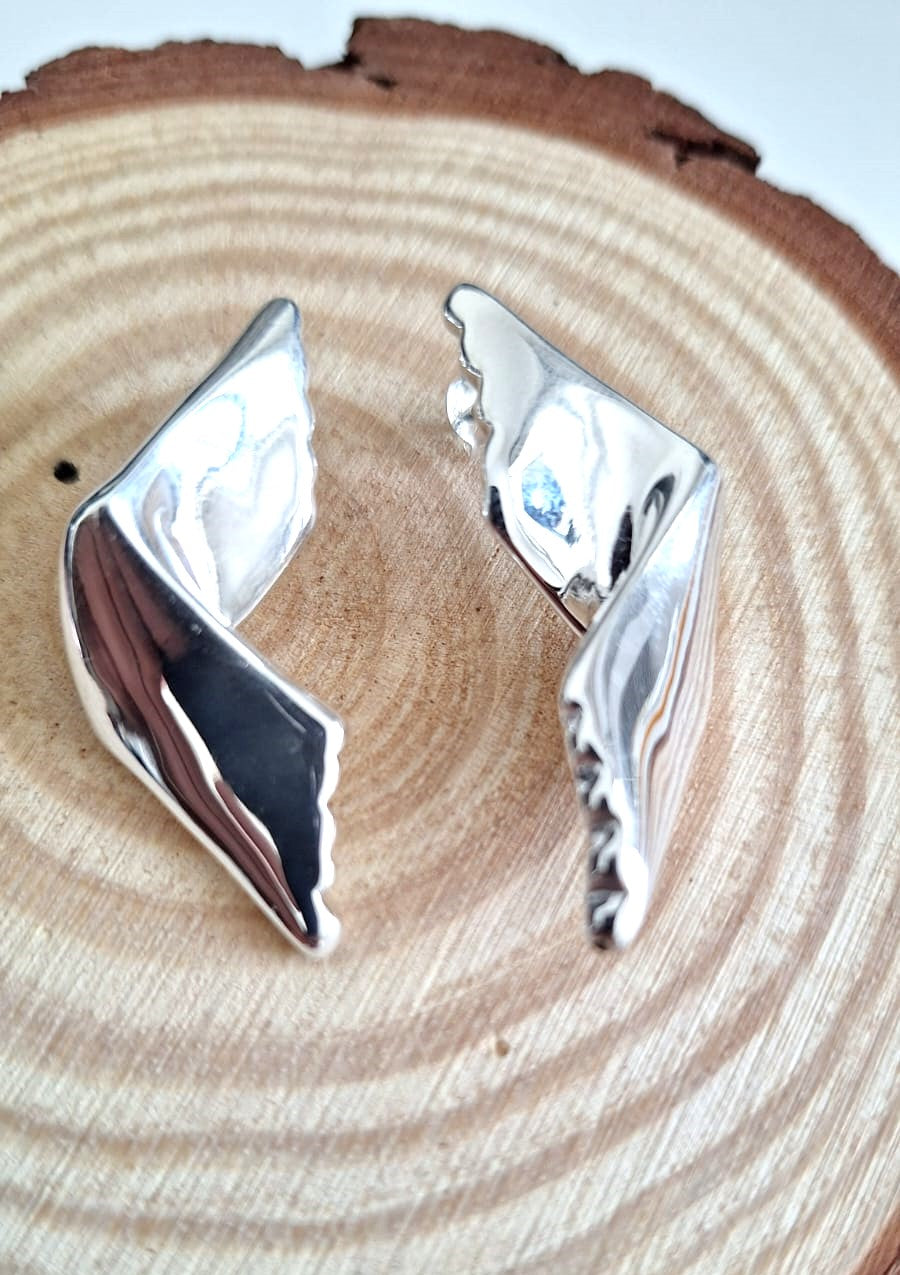 Folded Chunky Hoops Sterling Silver 925 , Electroform