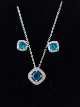 Sky Blue Cushion Pendant Earrings ,925 Sterling Silver comes with Neck Chain