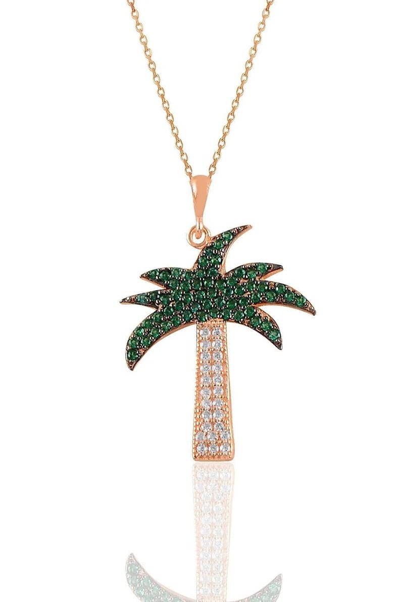 Palm Tree Necklace ,925 Steling Silver Rose Gold Plated