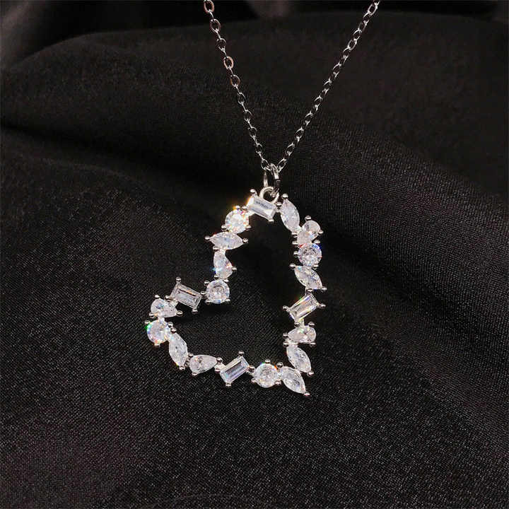 Fancy Shape Heart Necklace in Sterling Silver 925 with Zirconia