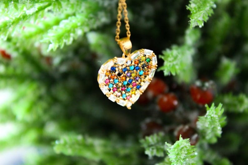 Heart Pendant in Multicolor Zirconia  , Sterling Silver 925,