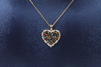 Heart Pendant in Multicolor Zirconia  , Sterling Silver 925,