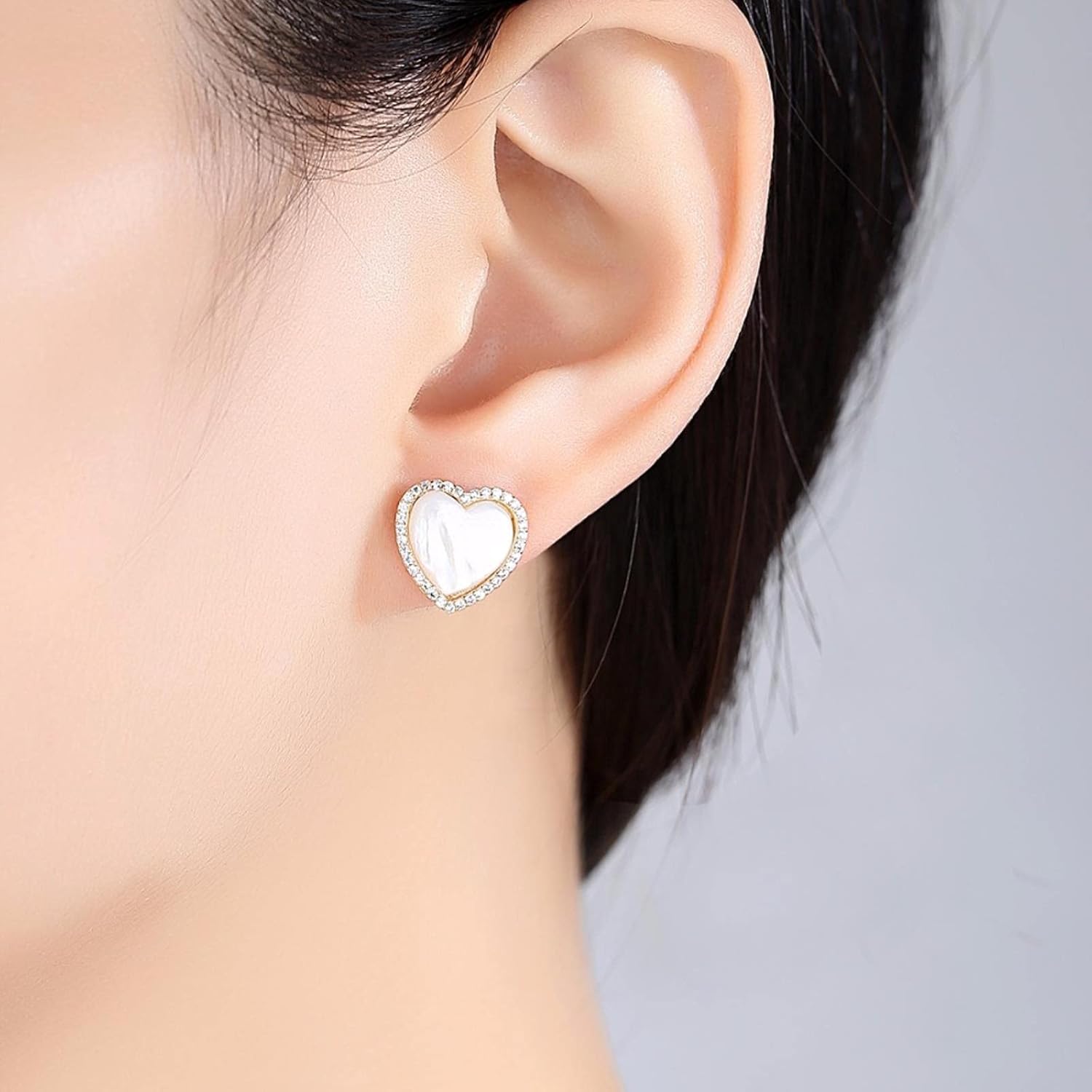 Small White Sea Shell Inlay Heart Shape 925 Sterling Silver Stud Earrings for Women Fine Jewellery