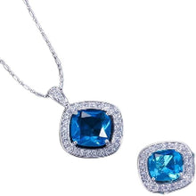 Sky Blue Cushion Pendant Earrings ,925 Sterling Silver comes with Neck Chain