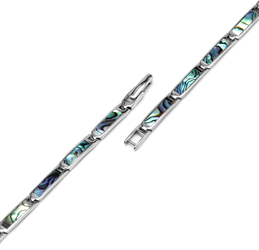 Silver Shake 925 Sterling Silver Bracelet With Abalone Shell Inlay For Men & Women