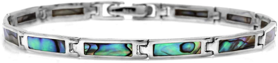 Silver Shake 925 Sterling Silver Bracelet With Abalone Shell Inlay For Men & Women